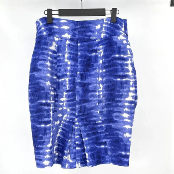 Anthropologie Eva Franco Pencil Skirt 10 Blue Tie Dye Pleated Front Casual Boho - Picture 2 of 9